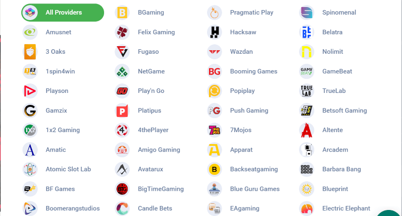 List of 22Bet casino software providers